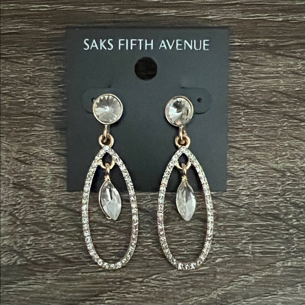 Saks Fifth Avenue Crystal and Gold Oval Earrings - Picture 1 of 4